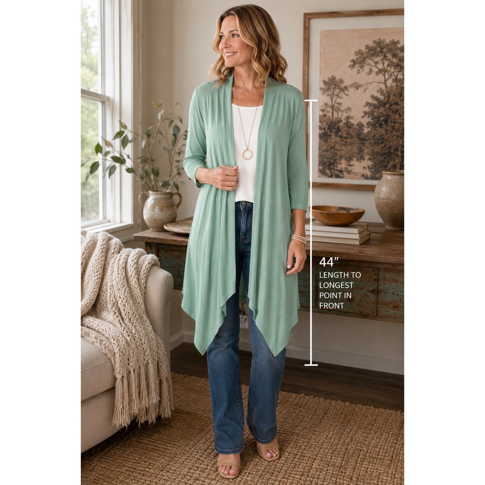 BCBGMAXAZRIA Silk Cashmere Cardigan Seafoam Green Draped Open Front‎ Wrap M/L